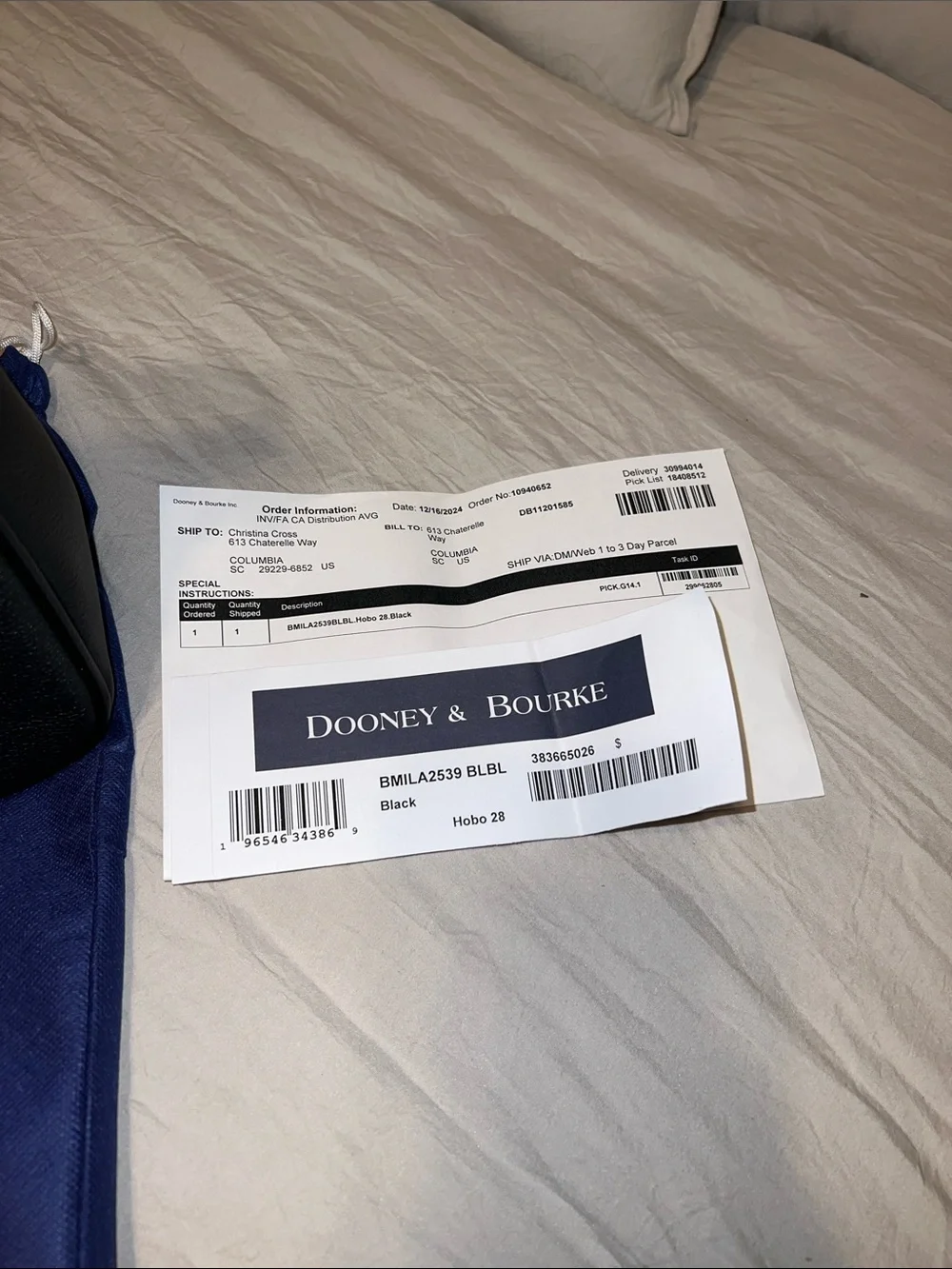 Dooney & Bourke Black Pebble Leather Shoulder Hobo with Gold Hardware